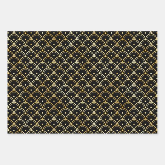 Gold- en zwarte-cirkels - Kunstdecopatroon Inpakpapier Vel (Voorkant 3)