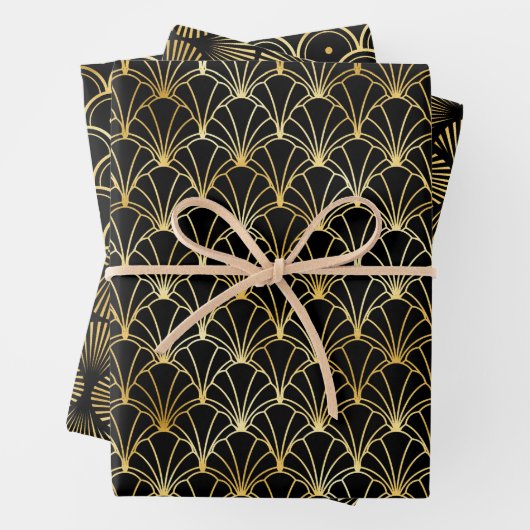 Gold- en zwarte-cirkels - Kunstdecopatroon Inpakpapier Vel (In situ)