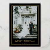 Gold- en zwarte decoratieve fotogrens folie feestdagenkaart (Voorkant)