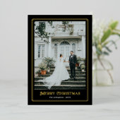 Gold- en zwarte decoratieve fotogrens folie feestdagenkaart (Staand Voorkant)