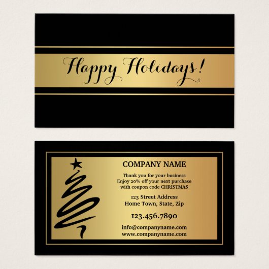 Gold en zwarte Feestdagen Dank u Visitekaartje (Voorkant /achterkant)