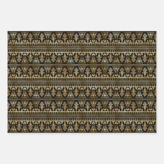 Gold- en zwarte Floral Art Deco-patronen Inpakpapier Vel (Voorkant)
