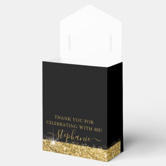 Gold- en zwarte Glitter Speck Confetti-driehoek Bedankdoosjes (Geopend)