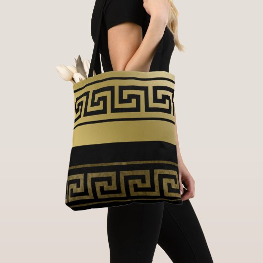 Gold- en zwarte Griekse sleutel Tote Bag (Dichtbij)