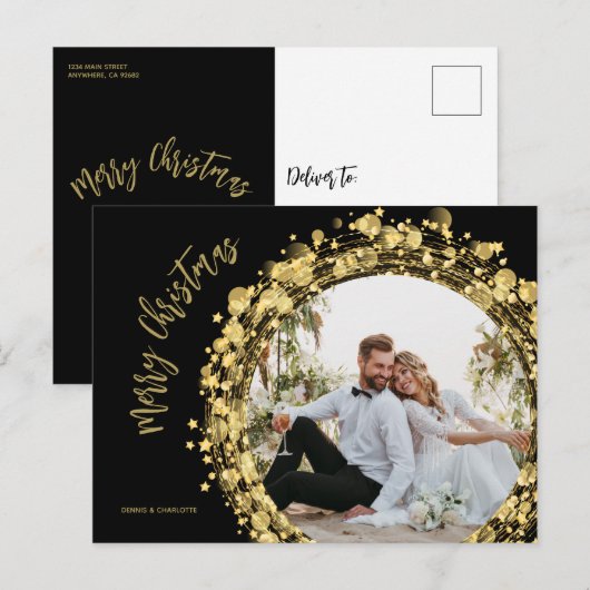 Gold- en zwarte kerst feestdagenkaart (Voorkant / Achterkant)