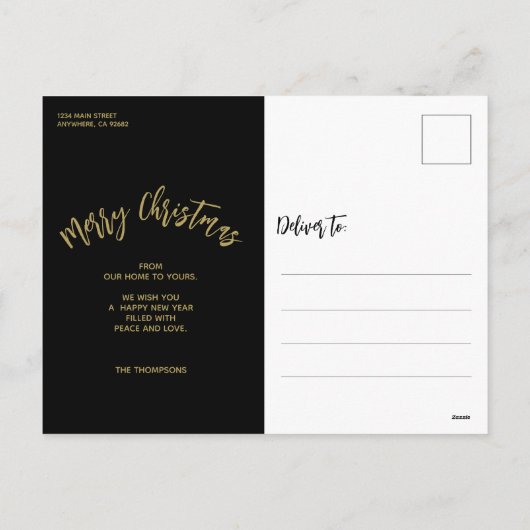 Gold- en zwarte kerst feestdagenkaart (Achterkant)