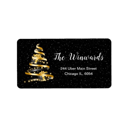 Gold- en zwarte kerstboom etiket (Voorkant)