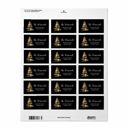 Gold- en zwarte kerstboom etiket (Full Sheet)