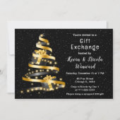 Gold- en zwarte kerstcadeauruil kaart (Voorkant)