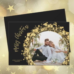 Gold- en zwarte kerstfoto feestdagenkaart