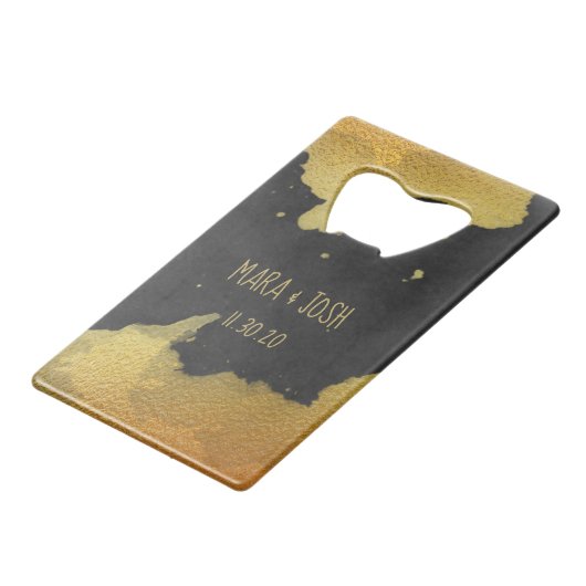 *~* Gold- en zwarte-krijtbordbruiloft Creditkaart Flessenopener (Achterkant Gekanteld)