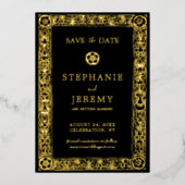 Gold en zwarte legant sparen de Datum Folie Uitnodiging (Voorkant)