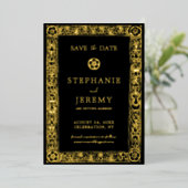 Gold en zwarte legant sparen de Datum Folie Uitnodiging (Staand Voorkant)