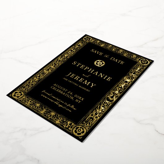 Gold en zwarte legant sparen de Datum Folie Uitnodiging (Gedraaid)