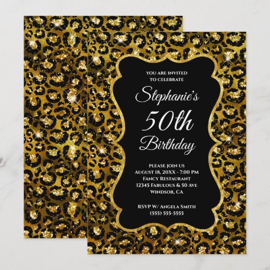 Gold en zwarte luipaard Glam 50e verjaardag Kaart (Voorkant / Achterkant)