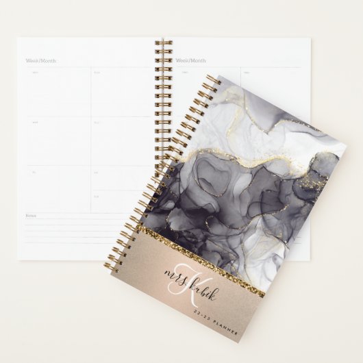 Gold- en zwarte-marmer-leerplank planner (Display)