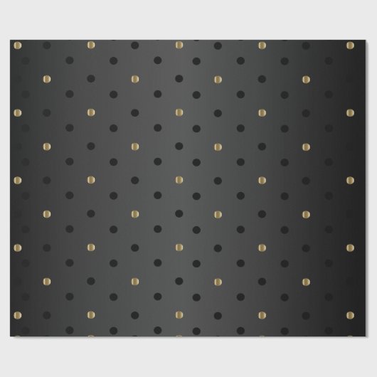 Gold- en zwarte poka-dots op de zwarte sheen cadeaupapier (Vlak)
