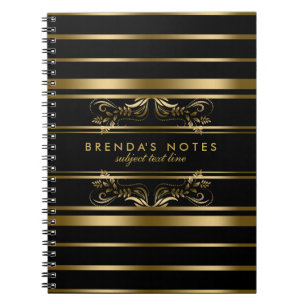 Gold- en zwarte strepen met gouden Floral Notitieboek