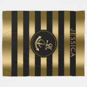 Gold- en zwarte strepen met gouden neusanker fleece deken (Voorkant (Horizontaal))