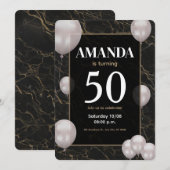 Gold en zwarte uitnodiging voor 50e verjaardag (Voorkant / Achterkant)