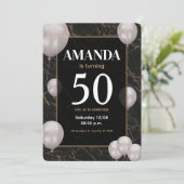 Gold en zwarte uitnodiging voor 50e verjaardag (Staand voorkant)