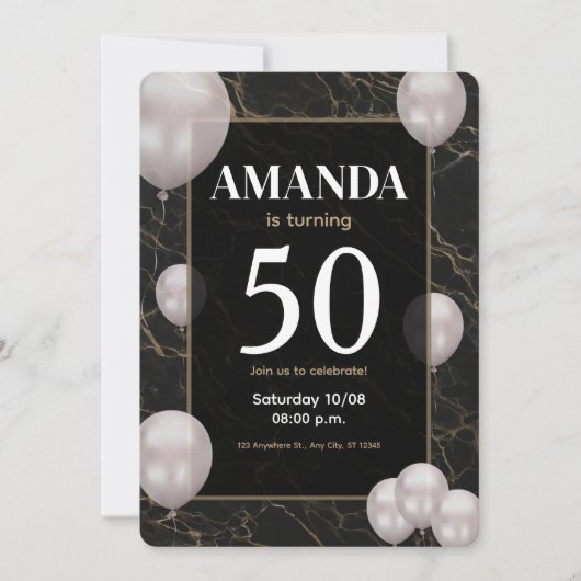 Gold en zwarte uitnodiging voor 50e verjaardag (Voorkant)