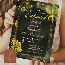 Gold Enchanted Forest Fairy Verjaardagsmeisje Kaart