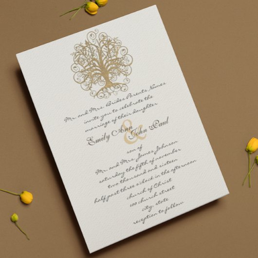 Gold Enchanted Forest Wedding Invitation Kaart