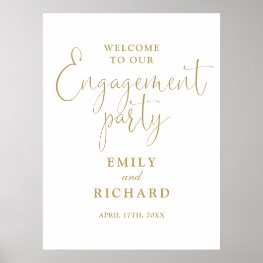 Gold Engagement Party Welkomstbord Poster (Voorkant)