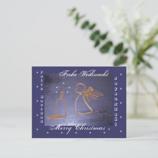 Gold - Engel Postkarte 4 sprach. Feestdagenkaart (Staand voorkant)