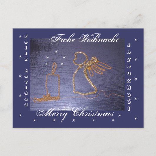 Gold - Engel Postkarte 4 sprach. Feestdagenkaart (Voorkant)