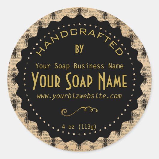 Gold Ephemera  zeep Productlabel Ronde Sticker (Voorkant)