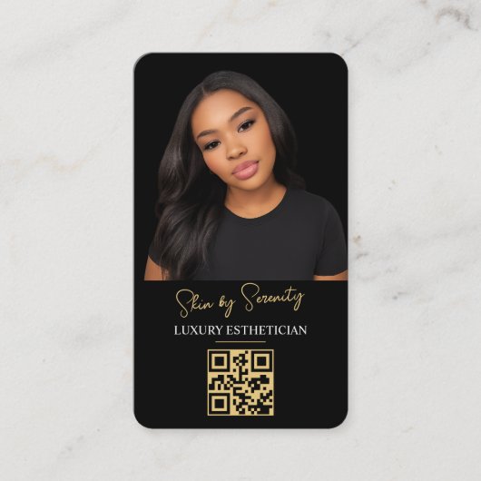 Gold Esthetician QR Code Luxury Black Beauty Visitekaartje (Voorkant)