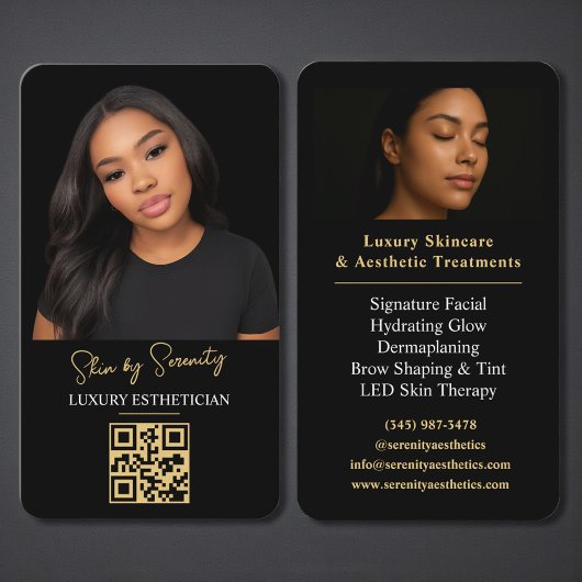 Gold Esthetician QR Code Luxury Black Beauty Visitekaartje