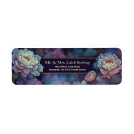 Gold Etched Lavender Teal Peony Border Etiket