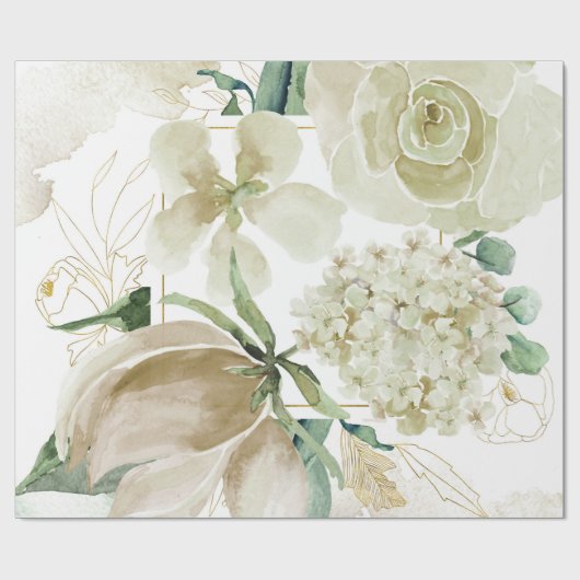 Gold Etching Creme Waterverf Roos Vowel Renewal Cadeaupapier (Vlak)