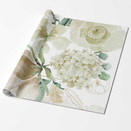 Gold Etching Creme Waterverf Roos Vowel Renewal Cadeaupapier (Uitgerold)