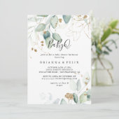 Gold Eucalyptus BabyQ Baby shower Barbecue Kaart (Staand voorkant)