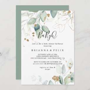 Gold Eucalyptus BabyQ Baby shower Barbecue Kaart