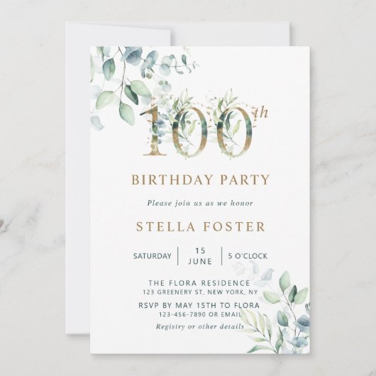 Gold Eucalyptus Botanische 100e verjaardag Kaart (Voorkant)