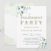 Gold Eucalyptus Botanische Letter Engagement Party Kaart (Voorkant / Achterkant)