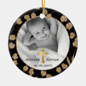 Gold Eucalyptus Branch laat Baby Baptisme foto ach Keramisch Ornament (Voorkant)