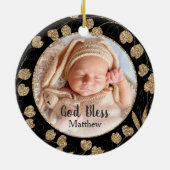 Gold Eucalyptus Branch laat Baby Baptisme foto ach Keramisch Ornament (Achterkant)