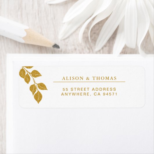 Gold Eucalyptus Branch Wedding Return-adres Etiket (Insitu)