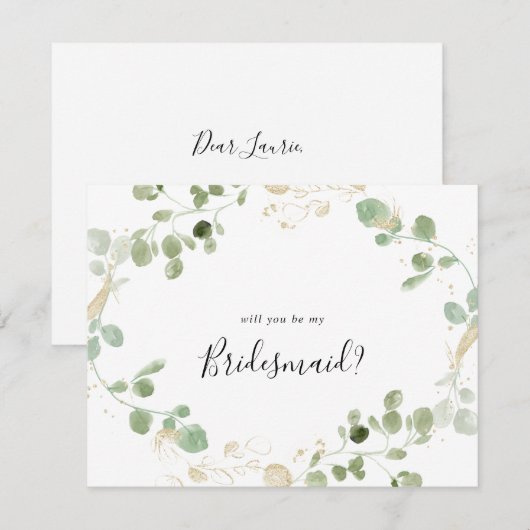 Gold Eucalyptus Bridesmaid Paper Card Notitiekaartje (Voorkant / Achterkant)