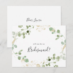 Gold Eucalyptus Bridesmaid Paper Card Notitiekaartje