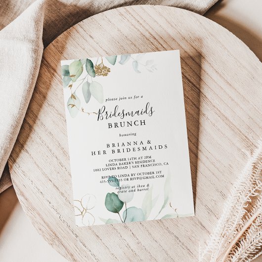 Gold Eucalyptus Bridesmaids Brunch Shower Kaart