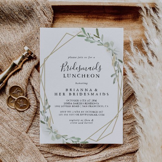 Gold Eucalyptus Bridesmaids Luncheon Shower Kaart