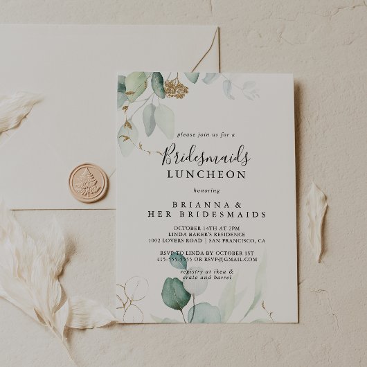 Gold Eucalyptus Bridesmaids Luncheon Shower Kaart