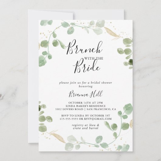 Gold Eucalyptus Brunch met bride Shower Kaart (Voorkant)